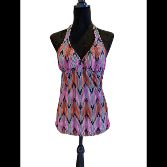 Hapari Womens  Bikini Swimsuit Halter Top Size Medium Orange Pink Black - Picture 1 of 8